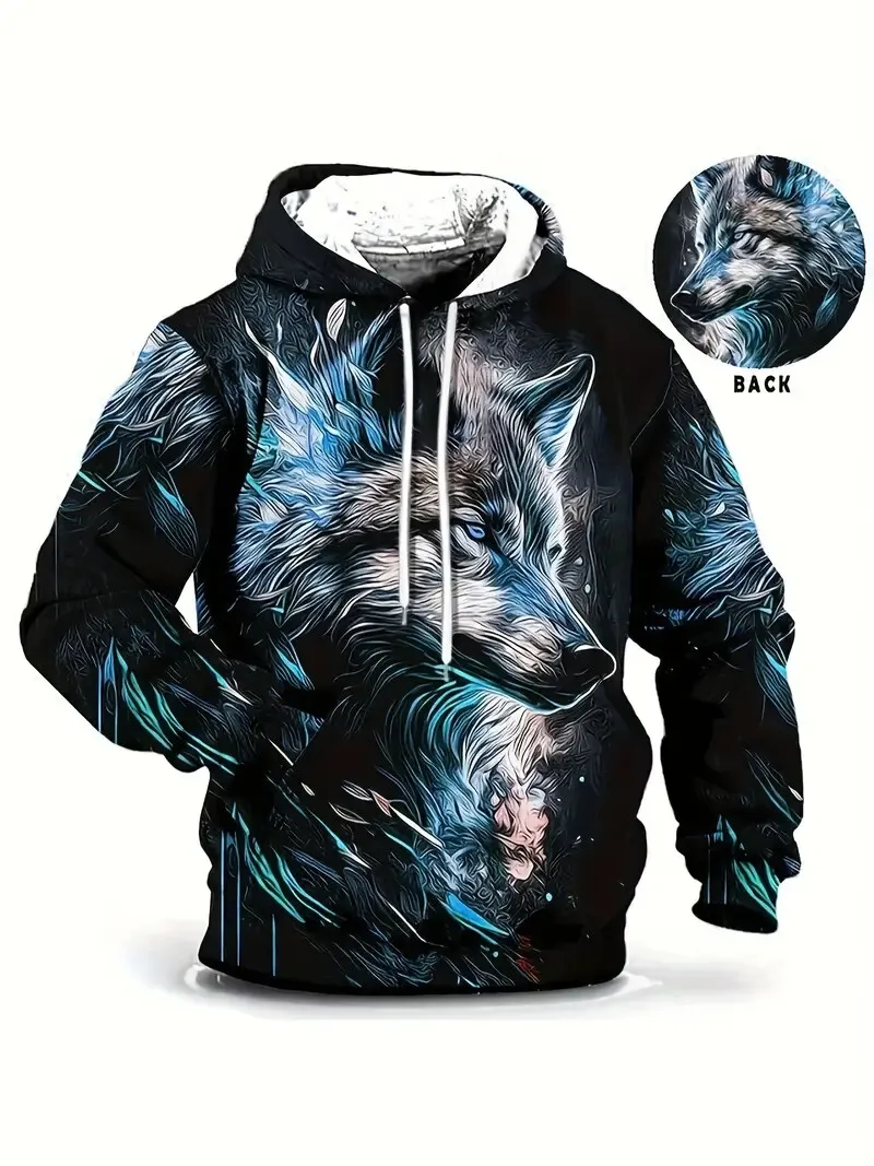

Vintage Wolf Men's Hoodie 3d Print Tops Fashion Animal Graphics Long Sleeve Men Oversized Casual Streetwear Tees Men's clothing