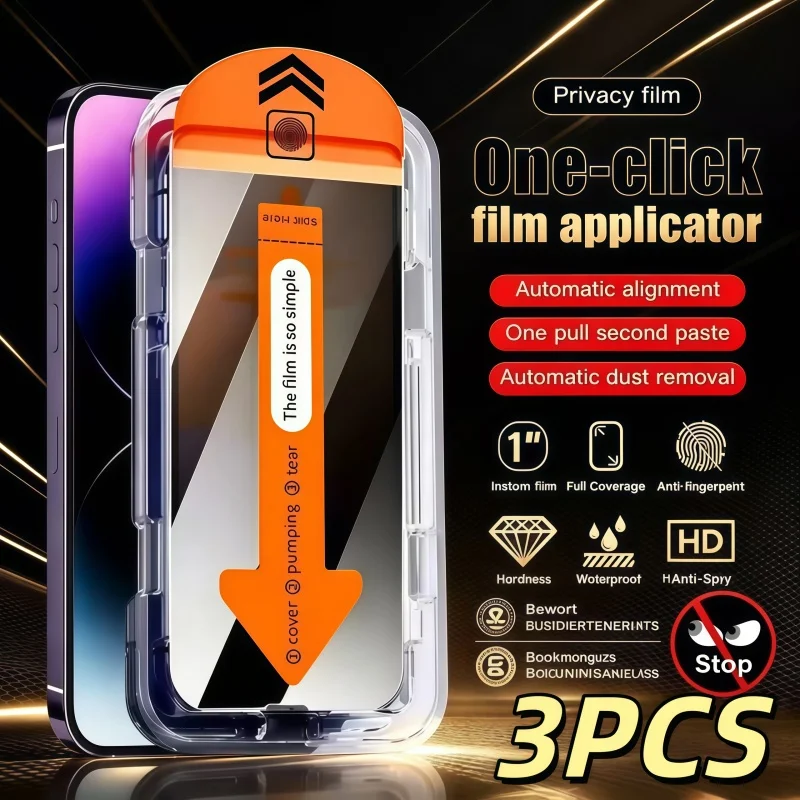 3er-Set staubfreie, einfach zu installierende Sichtschutzfolie für iPhone 17 16 15 14 13 12 11 Pro Max 14 15 16 Plus XR XS