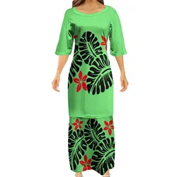 Custom Logo Polynesian Tribe Half-Sleeved Top And Skirt Two-Piece O-Neck Dress Samoan Style Dress Plus Size 7xl