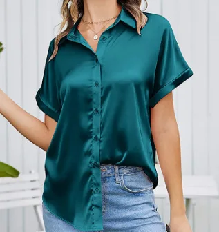 Camisa Holgada De Satén Para Mujer, Blusa De Manga Corta Con Botones A La Moda, Talla XXL, Para Oficina, Novedad De 2024