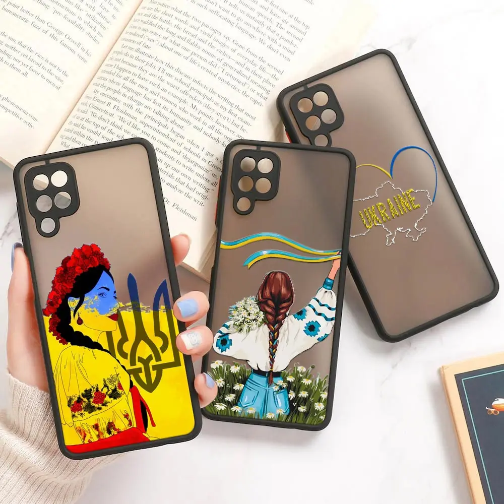 Ukraine Flag Girl Art Sunflower Matte Case For Samsung A02 A03 A04 S A50 A70 A30 A40 A20s A10 A7 M30S M21 M32 Note 20 Back Cover