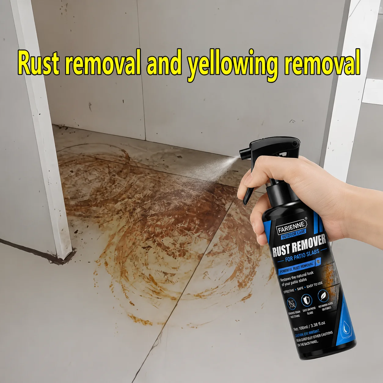 FARIENNE Patio Rust Remover Spray Tile Stone Tub Yellow Stain Cleaner For Car Alloy Wheel Iron Stains Indoor Outdoor Slabs