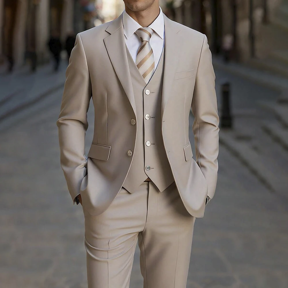 

Luxury Suits for Men 3 Piece Jacket Pants Vest Elegant Single Breasted Notch Lapel Slim Fit Male Clothing Costume Homme Terno