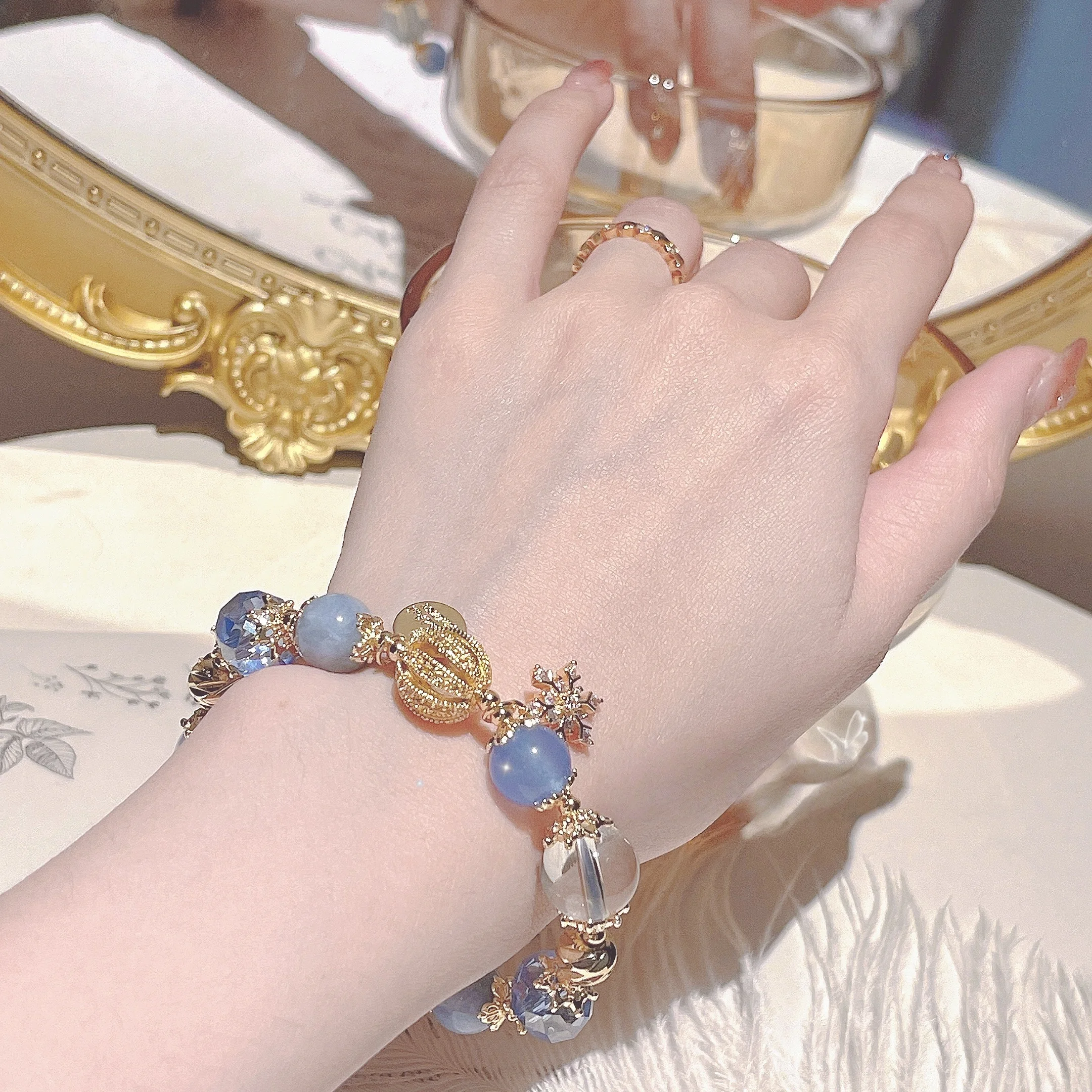 Natural Navy Blue Treasure White Crystal Bracelet for Women, High-End and Niche, as a Gift for Female Girlfriends