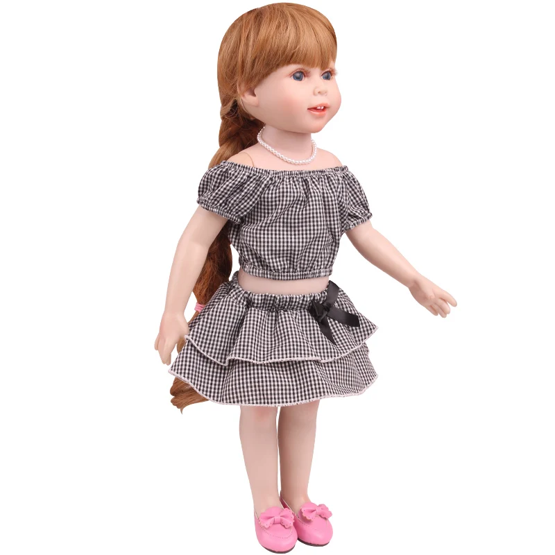 18 Inch Doll Girl Plaid Set, One or Two on Top, Fresh Color Matching Set, Fashionable Doll, Summer Minimalist Outfit Accessories