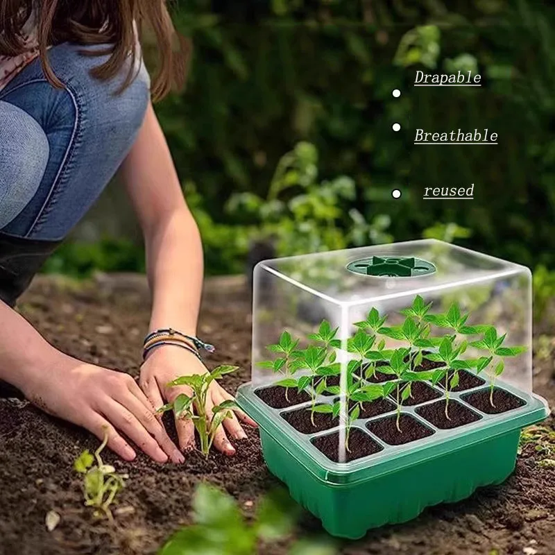 12 Holes Seed Cultivation Tray, Sowing Box, Plastic Greenhouse Seedling Pot, Plant Culture Moisturizing Box