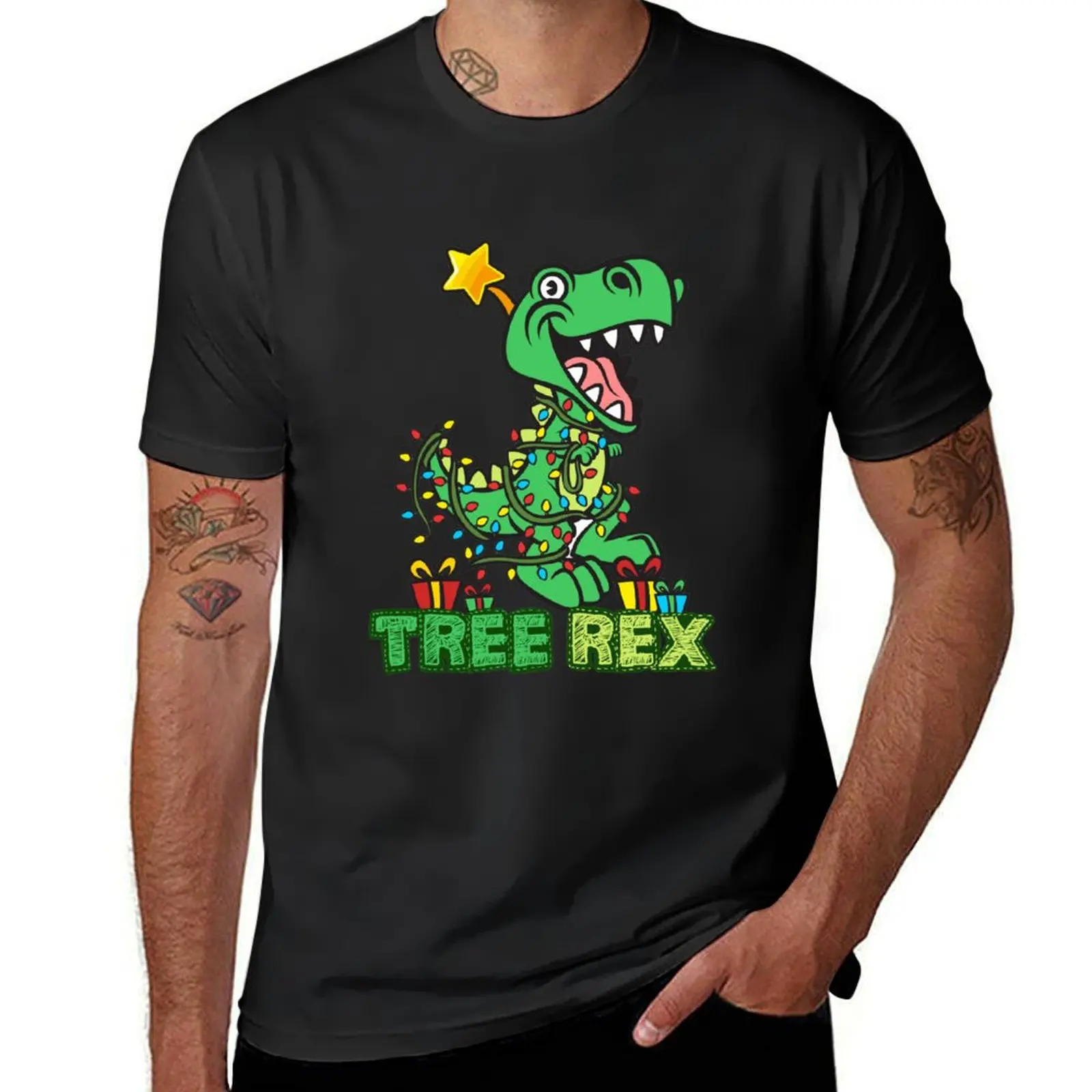 

Tree Rex Dinosaur Christmas Design T-Shirt cotton man t-shirts animal prinfor boys aesthetic clothes outfits for men