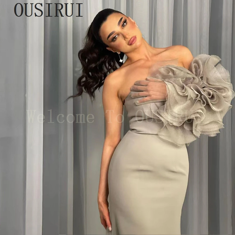 OUSIRUI Nuevos vestidos de fiesta Moda Gris Sin tirantes Vestidos de noche elegantes Mujeres Un hombro Hasta el suelo فسات mavera