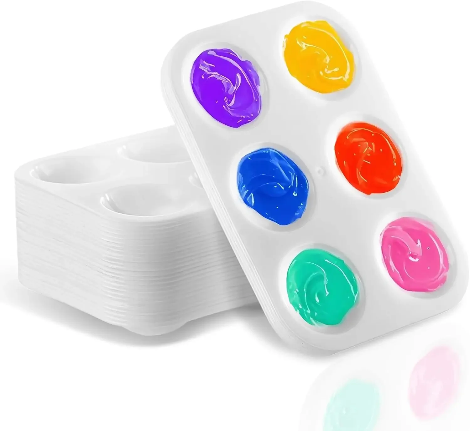 32-Piece White Plastic Paint Palette With 6 Wells, Ideal For Students & Artists In Painting Classes
