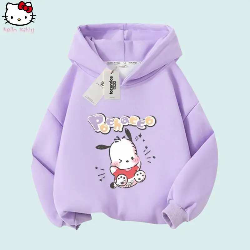 

Детская толстовка с капюшоном в стиле аниме «Hello Kitty», Sanrio, осень-зима, новая теплая футболка Pochacco, кавайная одежда для девочек, подарок