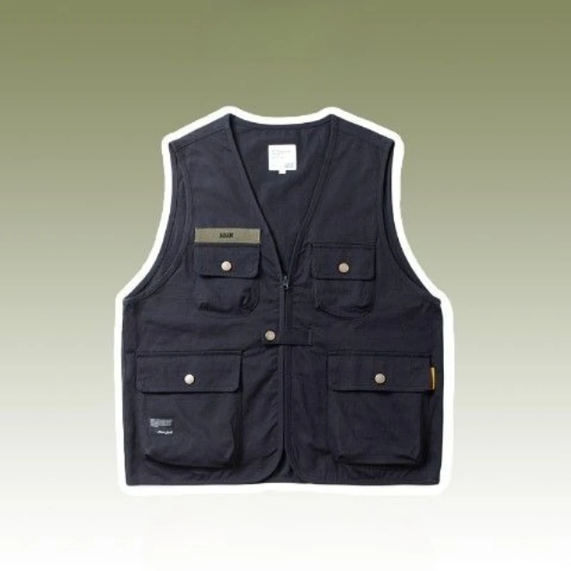 

Men's Retro Work Vest with Pockets Loose American Military Inspired Jacket for Spring Autumn Chinese Streetwear Outerwear​