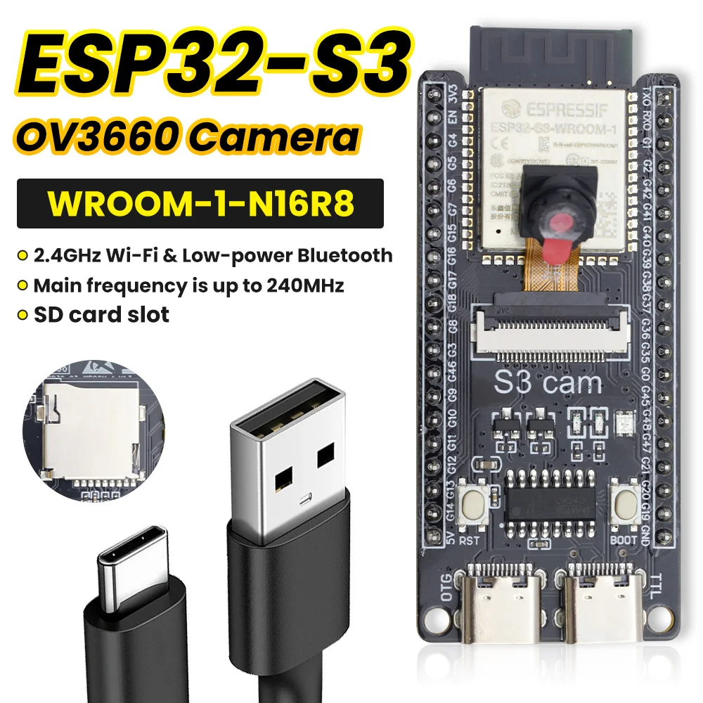 Kidsbits ESP32-S3-WROOM N16R8 CAM Wireless Board Dual-core 32-bit 240 MHz  LX7 Microcontroller for Arduino OV3660 Camera
