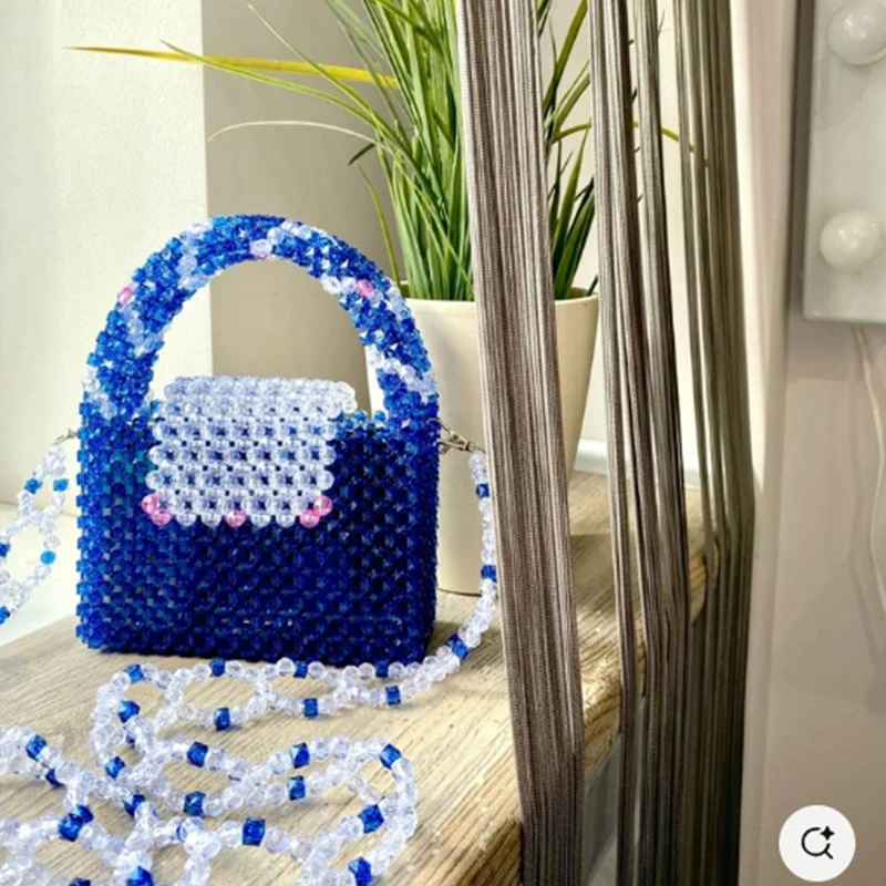 

Fashion Women's Bag Acrylic Bead Handmade Crystal Crossbody Ladies Handbag Versatile Party Shoulder Small Square Bags for Women