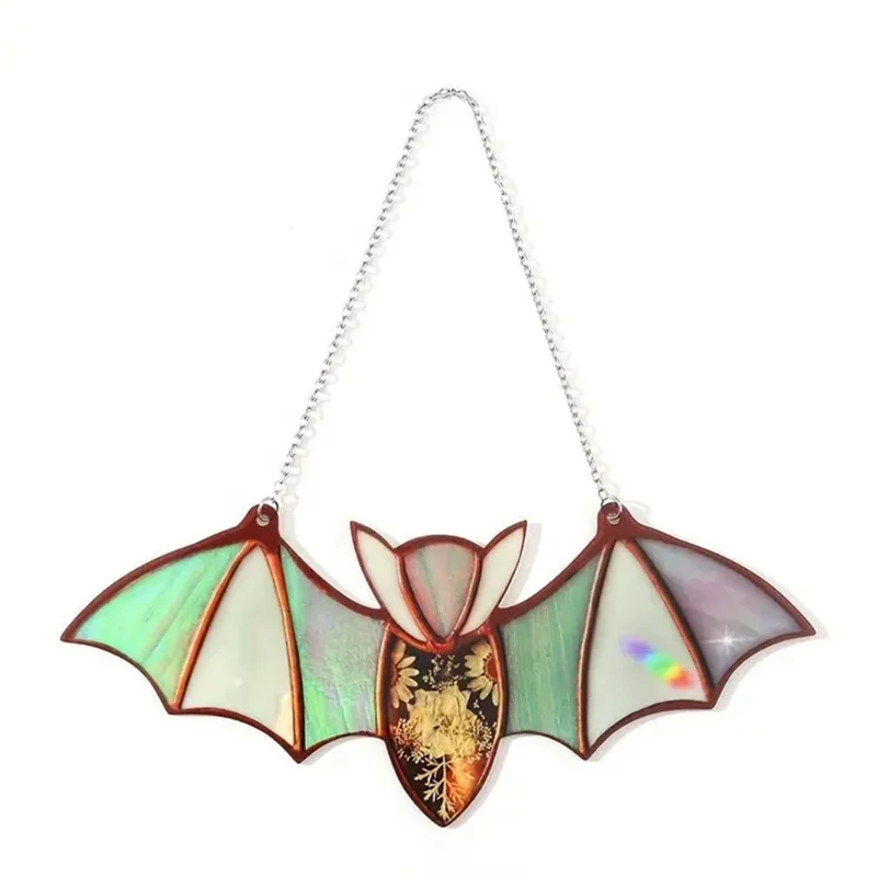 Halloween Bat Stained Glass Suncatcher Window Hanging Acrylic Wall Art Suncatcher Decoration Ghostss Festival Colorful,C HOT