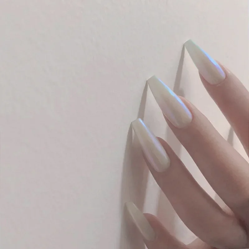 24pcs Extended Long Ballet Coffin Armour False Nail Tips Aurora Powder Wearing Manicure Finished Fake Nail Patch Press on Nails