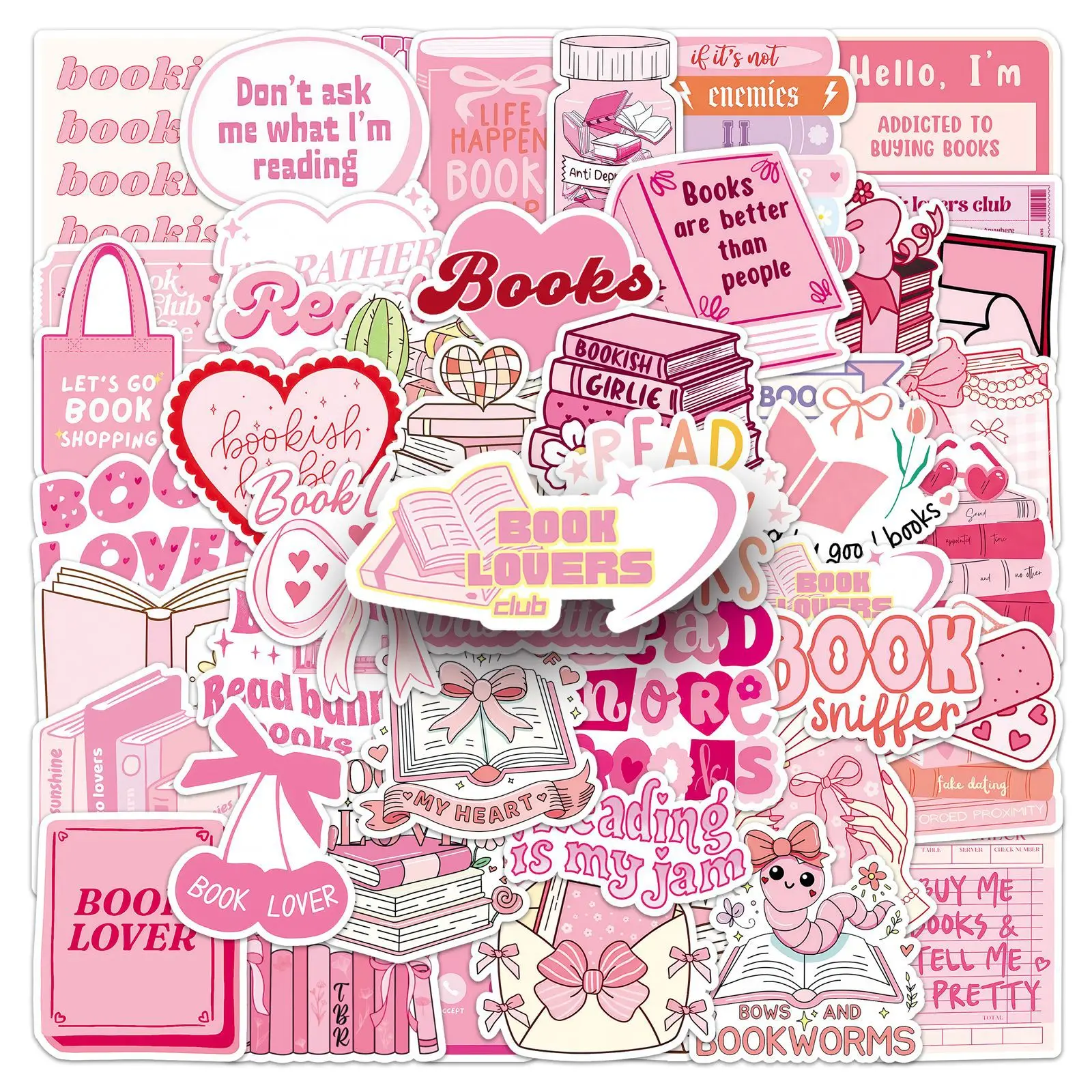 

10/50PCS Cartoon Pink Reading Sticker Creative Graffiti Decoration Romantic Girly Heart Waterproof DIY Computer Water Cup Declas