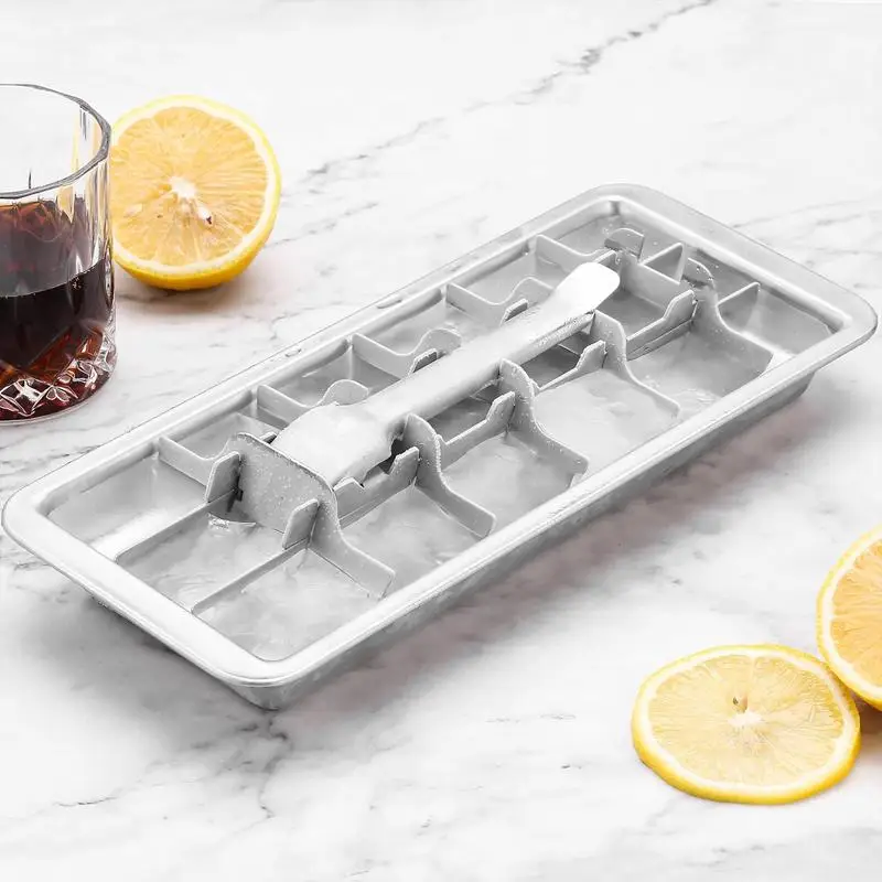 Stainless Steel Ice Cube Tray Lever-Style Ice Tray Ice Cube Maker Tray Freezer Square Ice Cube Mold For Milk And Drink Cooling