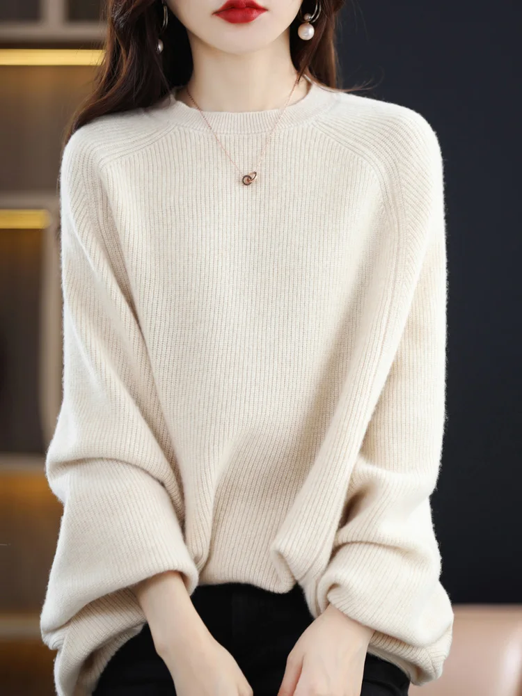 2022 Autumn / Winter New Cashmere Sweater Women\'s O-Neck Pullover Casual Knitted Loose-length Shirt 100% Pure Wool One Size