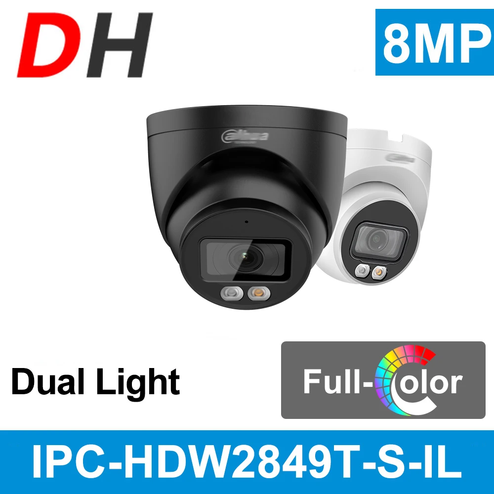 Dahua 8MP IP Camera 4K PoE IPC-HDW2849T-S-IL Mini Dome Built-in Mic IP67 Smart Dual Light Ful-Color IR Surveillance Video IPC