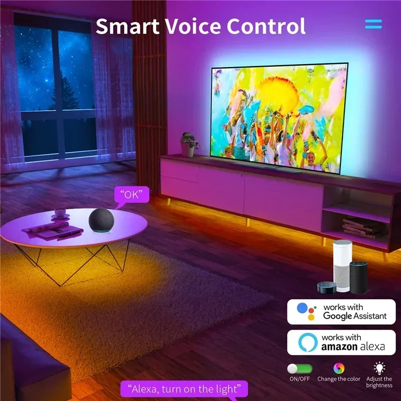 Tuya 5V Strip Light USB Smart Wifi Flexible Light Lamp 5M/16.4ft Work With Alexa Google Assistant For Screen TV Background Light