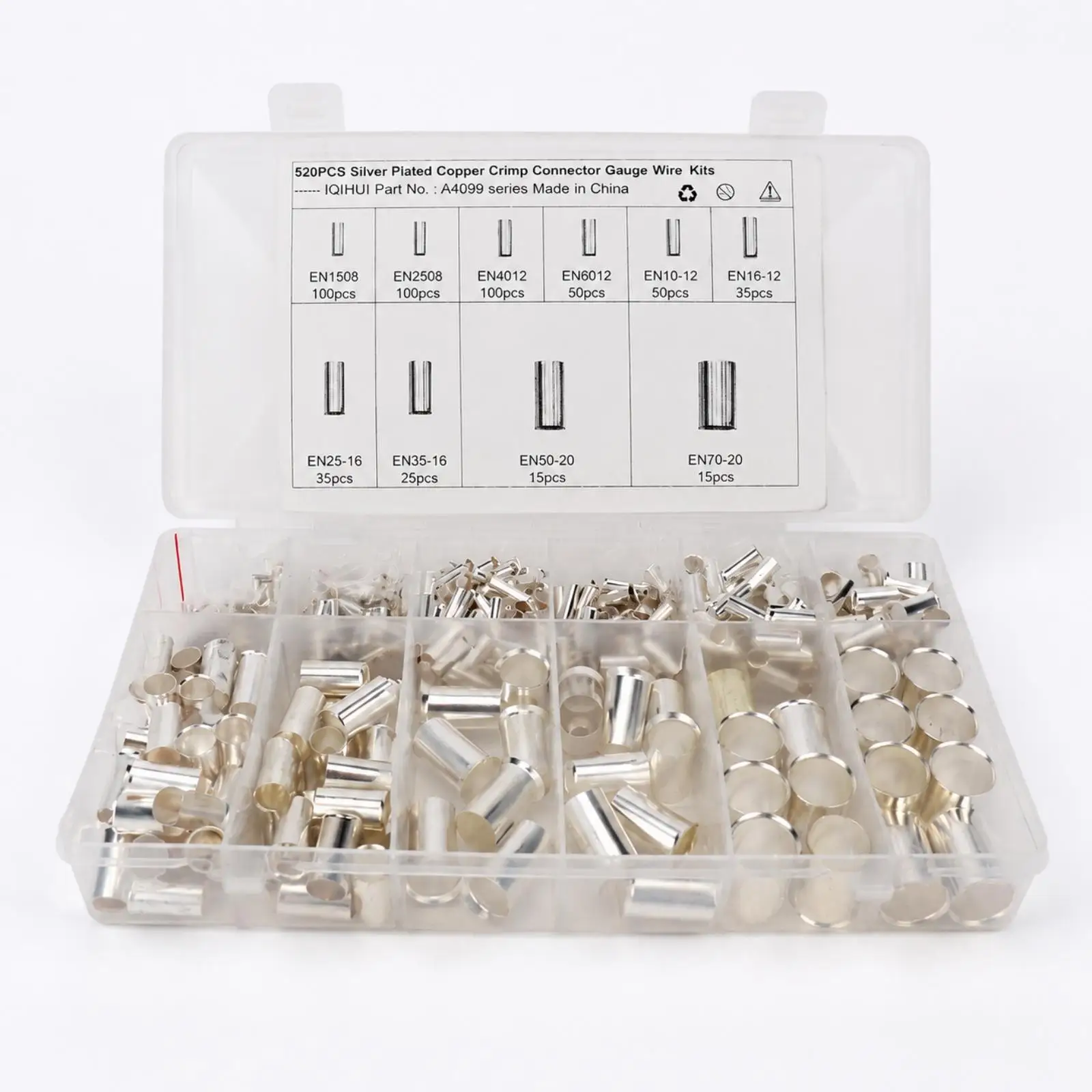 Copper Crimp Wire Terminals Connector Set Tubular Uncovered Electrical Terminals Storage Case for Electricians Automotive Repair