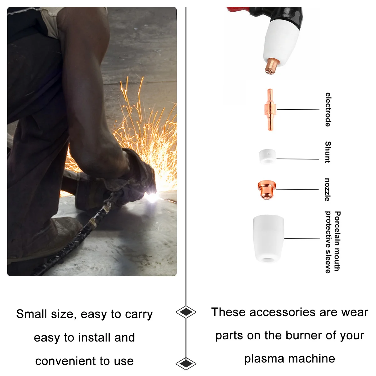 

46Pcs Plasma Cutter Consumable Electrode Nozzle Kit Extended Long Tip for 40a Cut-40 -40 Machine Accessories Durable Copper