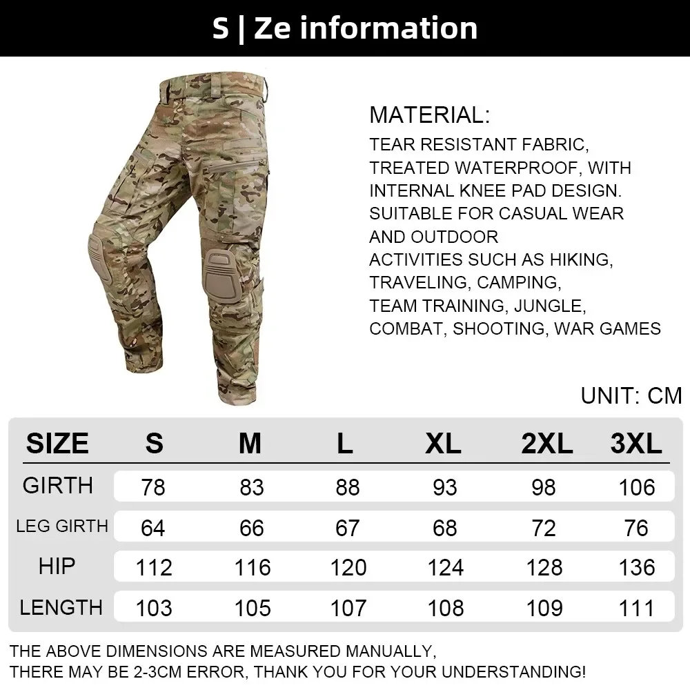 Outdoor Men Combat Pants +Knee Pads Tactical Pant Hiking Camo Pants Working Hunting Clothes Wear Resistant Multi-pocket