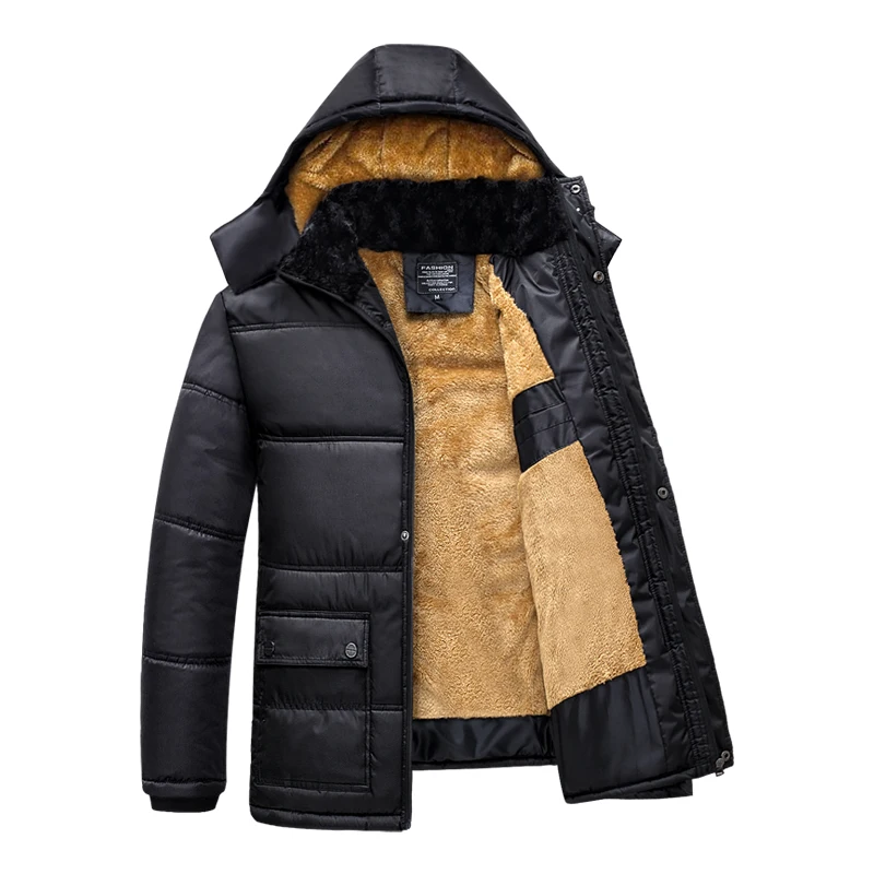 

Cargo Jacket Male Long Windbreaker Fleece-Lined Cotton Coat Middle-Aged And Elderly Casual Loose Fit Padded Jacket For Fathers
