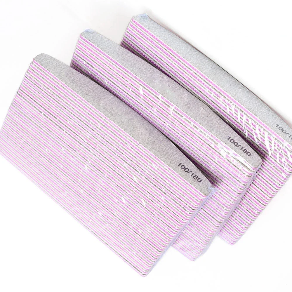 

100pcs/lot 100/180 Professional Nail File Half Moon Sandpaper Sanding Blocks Grinding Polishing Salon Manicure Nail Tools Bulk