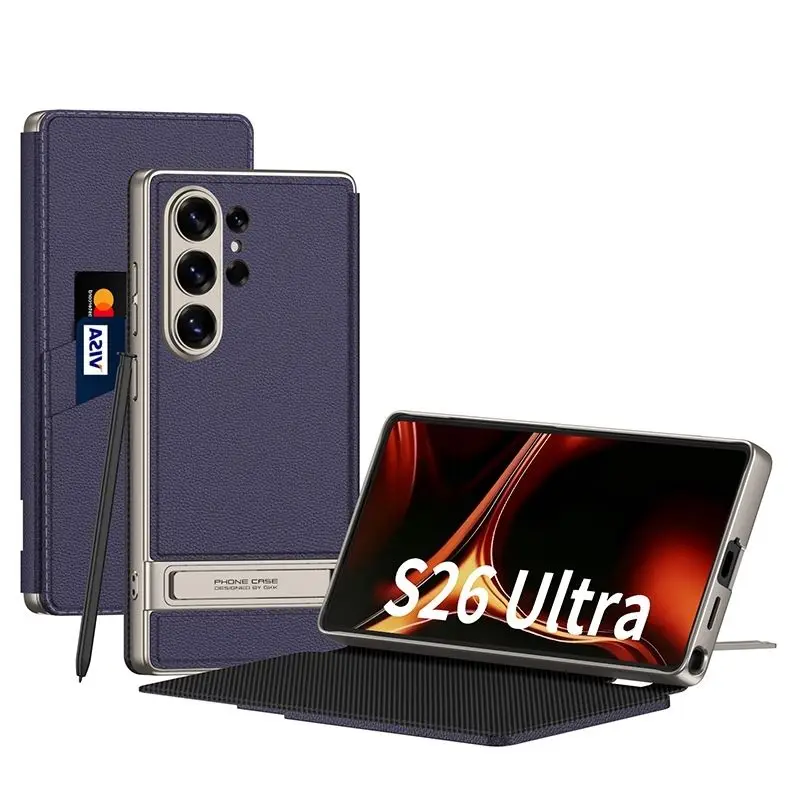 

Подходит для чехла для телефона Samsung S26Ultra, откидной крышки S26U, подставки Triumph, из гальванизированной гладкой кожи, простая защита от падений.