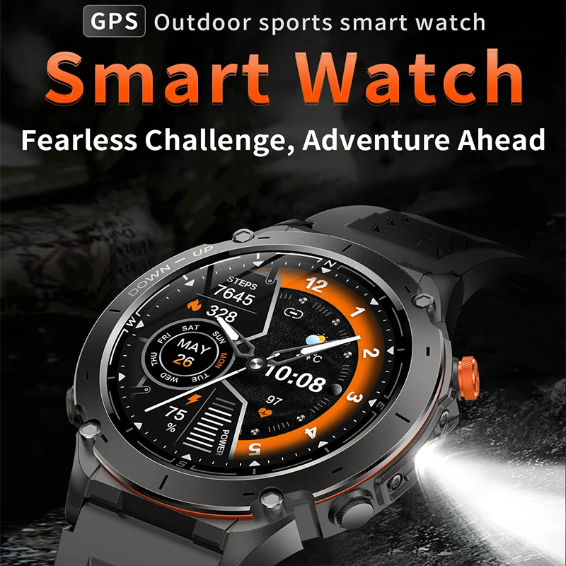 เข็มทิศ GPS สมาร์ทวอท์ช 1.43 "จอแสดงผล HD AMOLED GPS ในตัวโทรศัพท์บลูทูธกีฬา 3ATM smartwatch กันน้ําสําหรับชาย