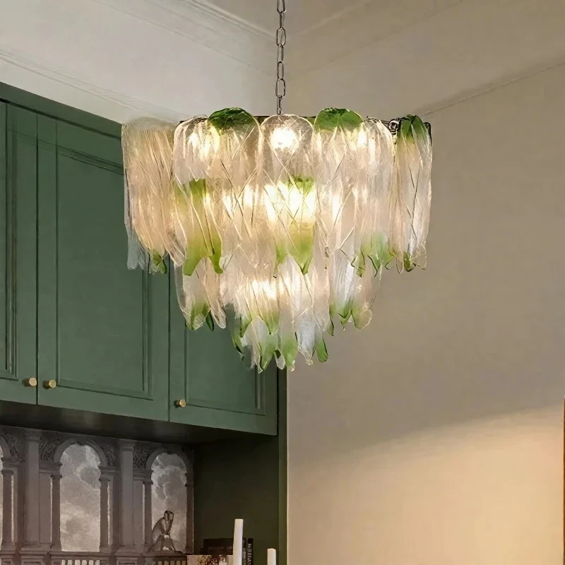 Green Round Crystal Glass Ceiling Chandeliers Villa Living Room Restaurant Hotel Modern Atmosphere Indoor Lighting Pendant Light