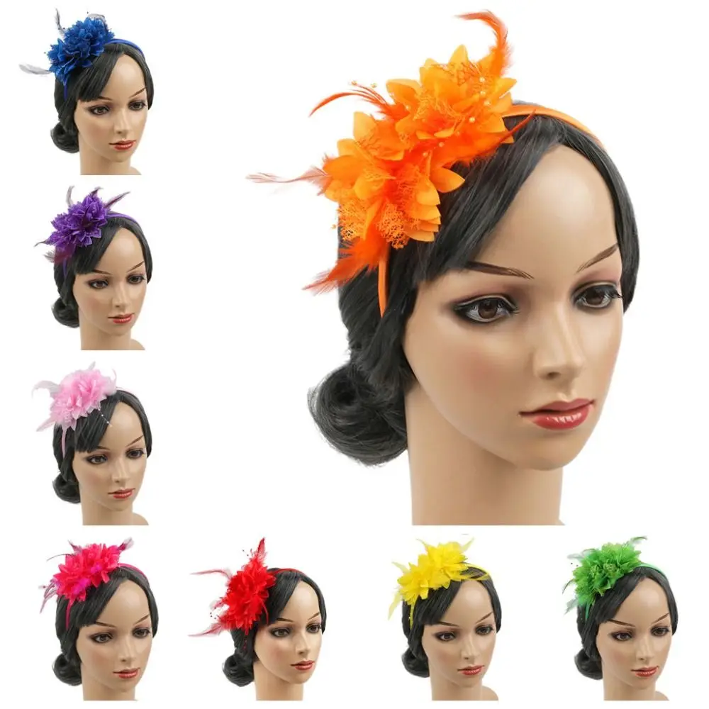 Feather Decoration Feather Flower Headband Retro Style Stylish Accessory Feather Hair Accessory Floral Design Cocktail Headband