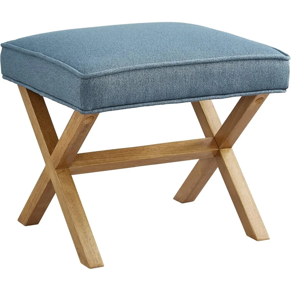 Mid-Century Modern X Square Polyester Ottoman Chair, Indigo Blue, 20