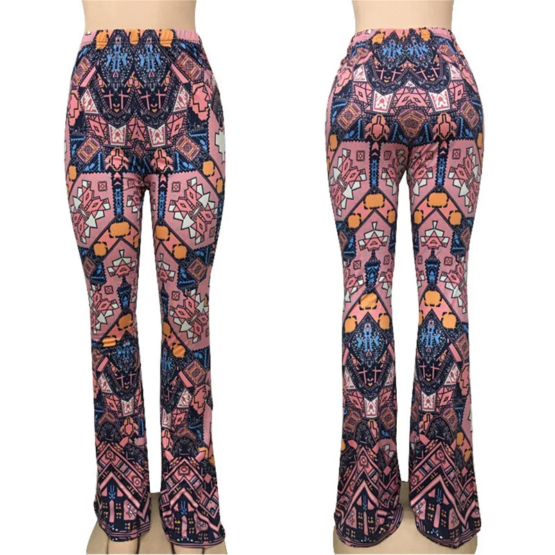 Boho Flare Broek Vrouwen Bohemian Fashion Loose Lange Broek Tribal Afrikaanse Print Wijde Pijpen Broek Bell Bottom Leggings Hippie Broek