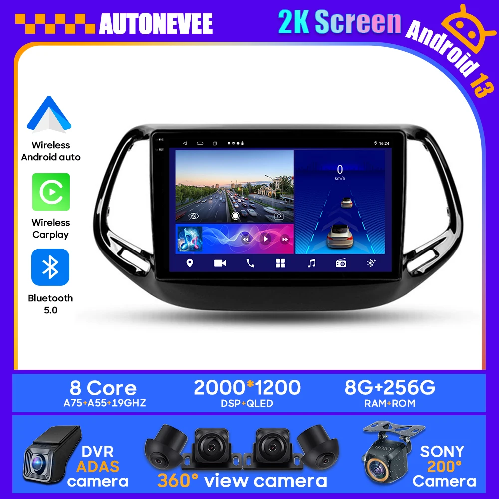 

Android13 For Jeep Compass 2 MP 2016 - 2018 Car Stereo Unit Multimedia Radio Video Player GPS Wireless Carplay Android Auto 4G