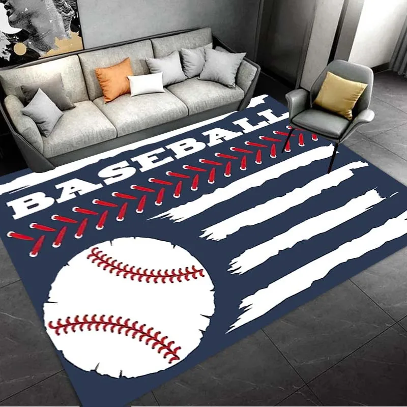 [ Product]Baseball-Themed Area Rug - Machine Washable, Suitable for Living Room, Bedroom, Office, Entryway Decor, Christmas Deco