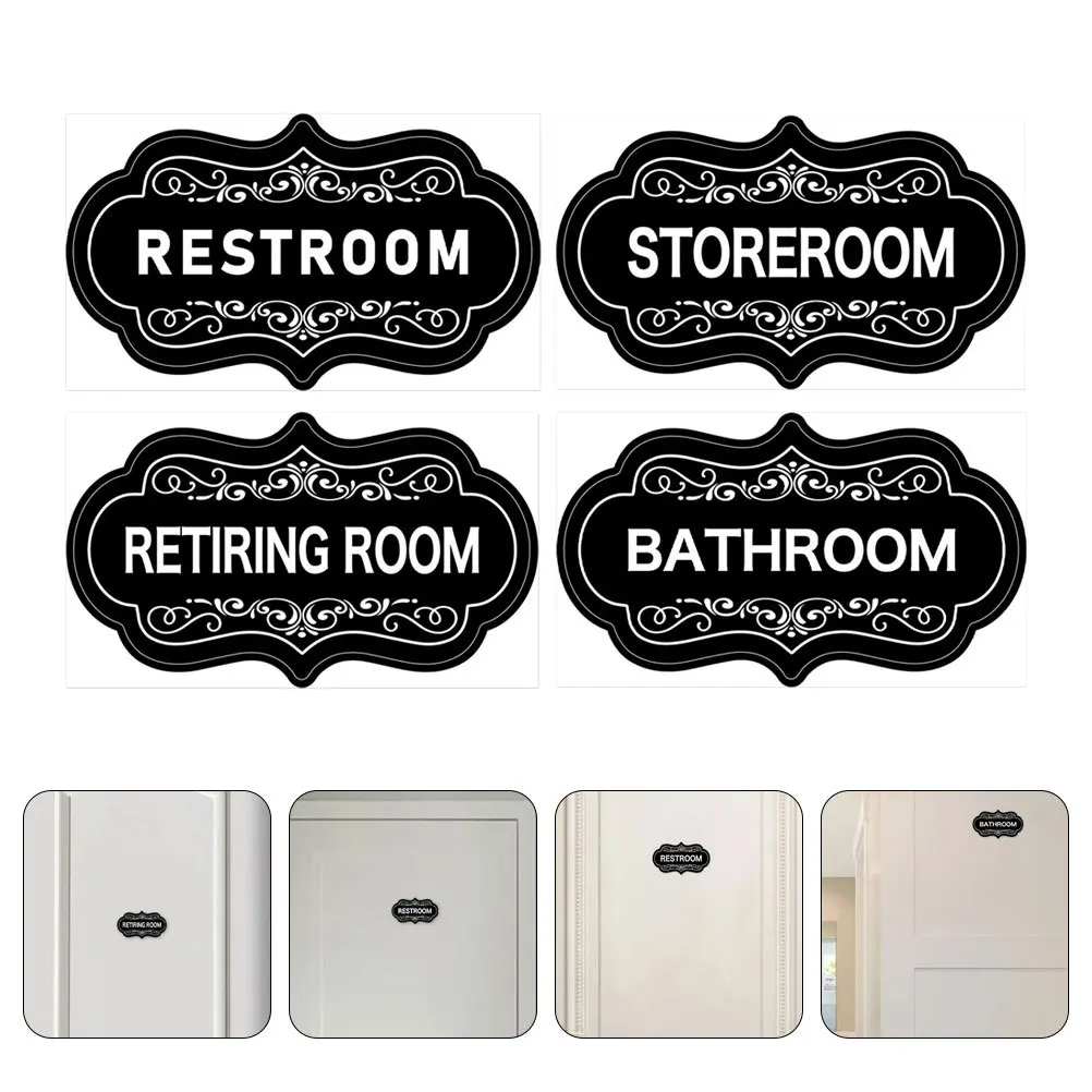 

4Pcs Waterproof Sign Stickers Bathroom Restroom Toilet Washroom Storage Door Label Minimalist Decals Bathroom Sign