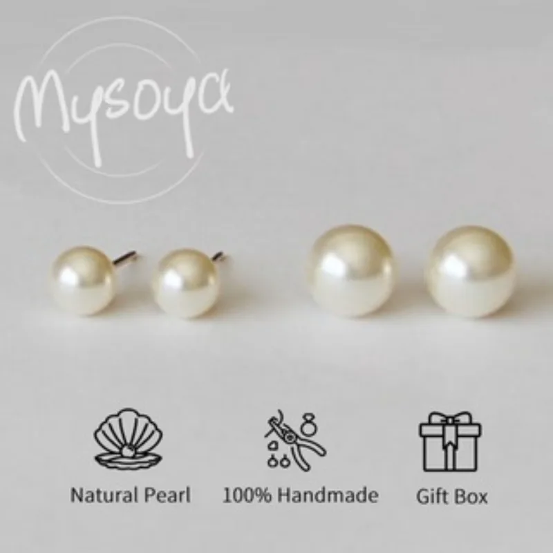 

Mysoya White Shell Pearl Stud Earrings Minimalist Earrings with Gift Box Gift for Her for Birthdays Weddings and Valentine's Day