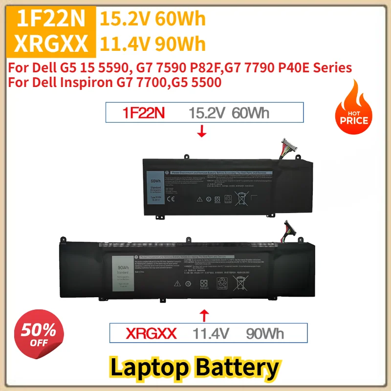 1F22N XRGXX Laptop Battery 60Wh 90Wh For Dell G5 15 5590, G7 7590 P82F,G7 7790 P40E Series For Dell Inspiron G7 7700,G5 5500