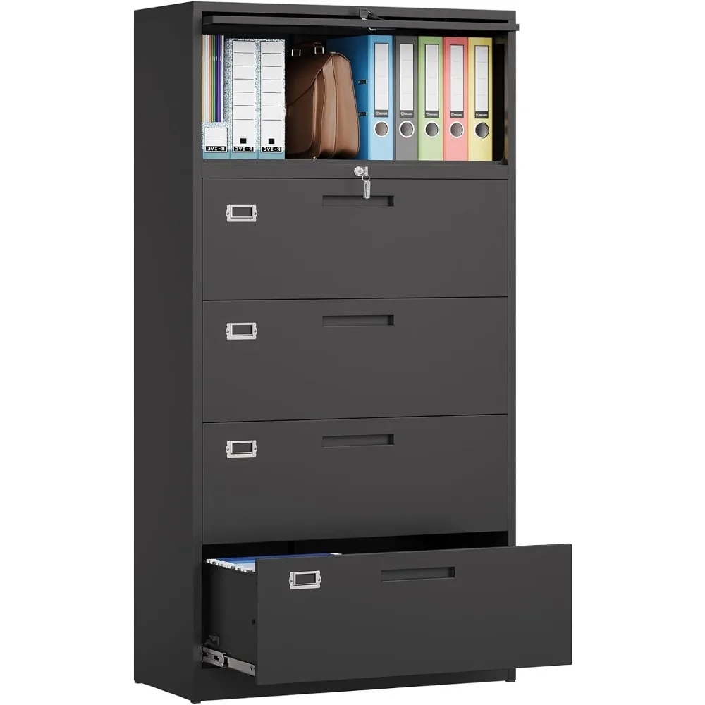 

File Cabinet 4 Drawer with Top Shelf, , Metal Lateral with Lock, 1 Flip Up Door, Strong & Versatile for Home Office Cabine