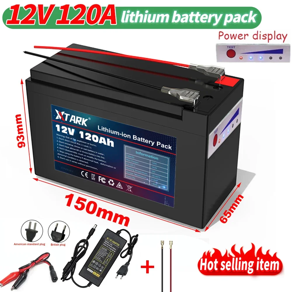 

NEW Sprayers 12V 120Ah Built-In High Current 30A BMS 18650 Lithium Battery Pack For Electric Vehicle Batterie 12.6V Charger