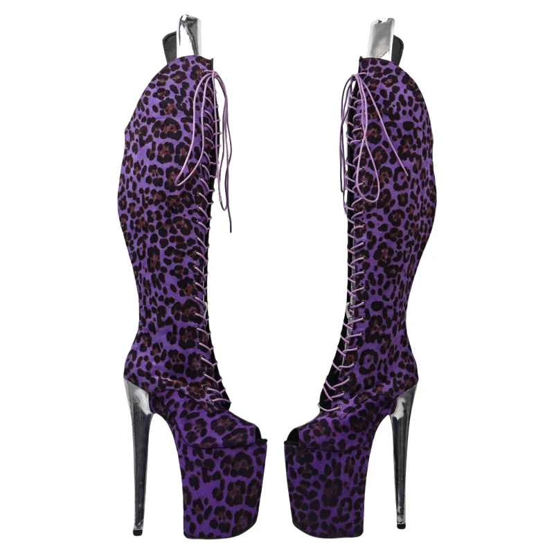 Leecabe  23CM/9inches shiny PU mix suede Leopard mix color Trend fashion high Heel platform stripper heels Pole Dance boots
