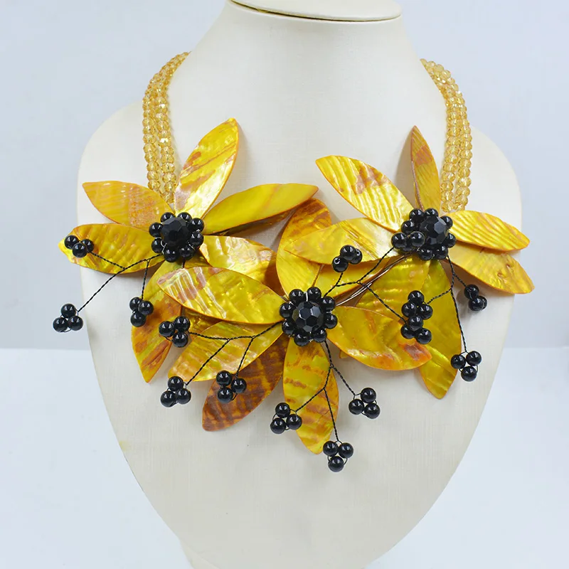 Magical, natural shell leaves / crystal flower necklace 20
