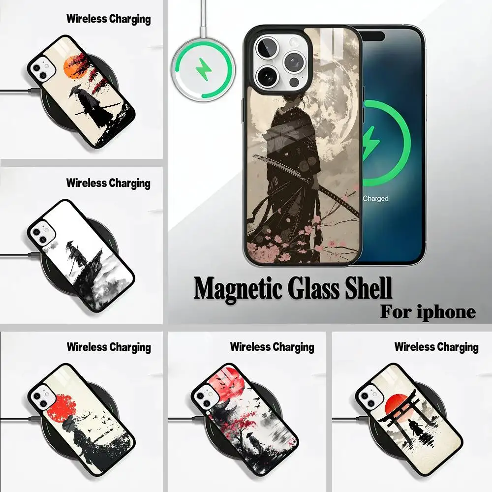 J-Japanese B-Bushido S-Samurai Japan Phone Case For IPhone17 16 15 14 13 12 11 Pro Max 16/15/14Plus Wireless Charger Cover Funda
