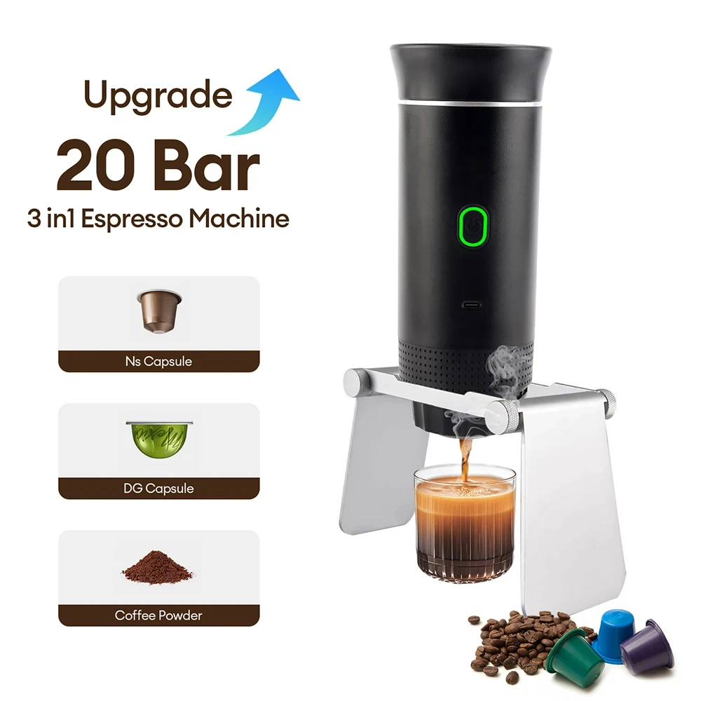 Macchina da caffè espresso portatile ricaricabile 3 in 1, compatibile con capsule NS, capsule 20DC e caffè macinato, macchina da caffè espresso con si