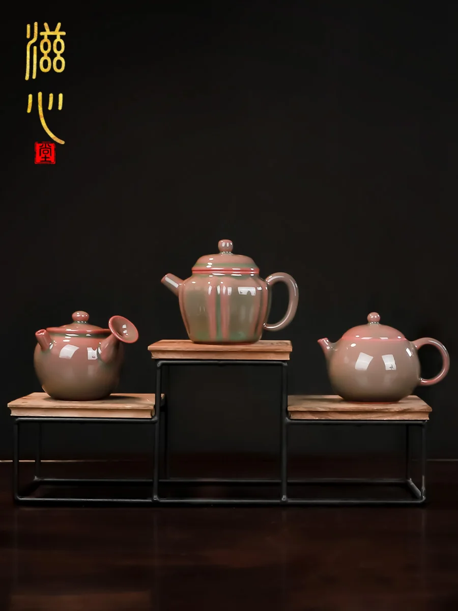 High-End Good-looking Red and Green Teapot Celadon Xi Shi Pot Chinese Ceramic Handmade Kung Fu Gift