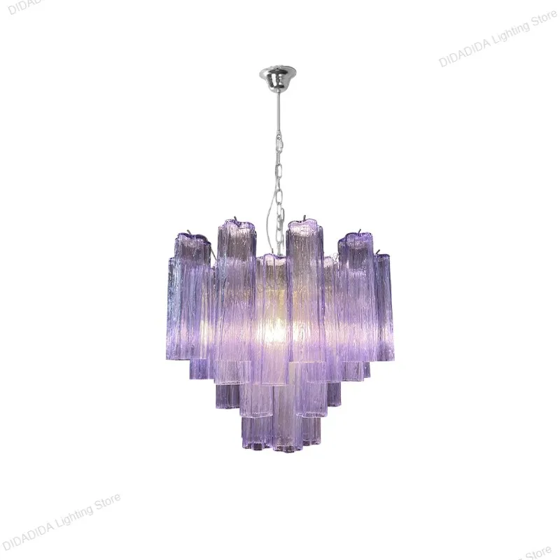 

2025 NEW Murano Glass Star Tube Pendant Lamp Round Frosted Multicolor Glass Stainless Steel Brass Silvery Dimmable Lustre