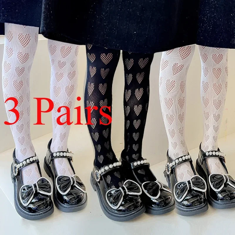 3 Pairs Spring Summer Pantyhose Hollowed-out Love Stockings Leg Warmers Girl Pants Girls Thin Lace Mesh Pants Girl Stocking