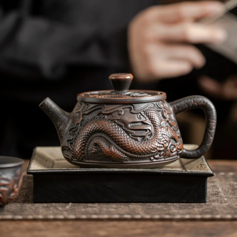 

Jianshui Purple Pottery Dragon Carving Teapot Hand Painted Antique Relief Teapot Household Teapot Kungfu Tea Set Kettle